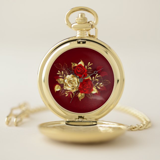 Three Jewelry Roses Pocket Watch (Inside)