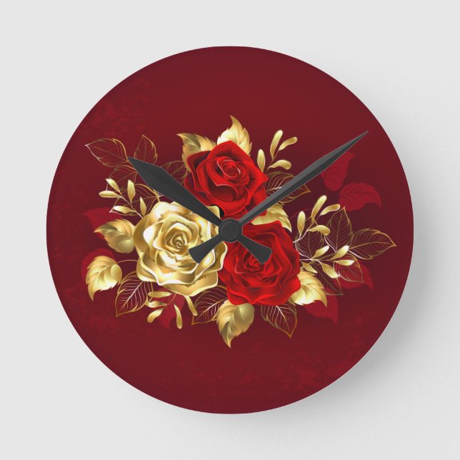 Three Jewelry Roses Round Clock (Front)