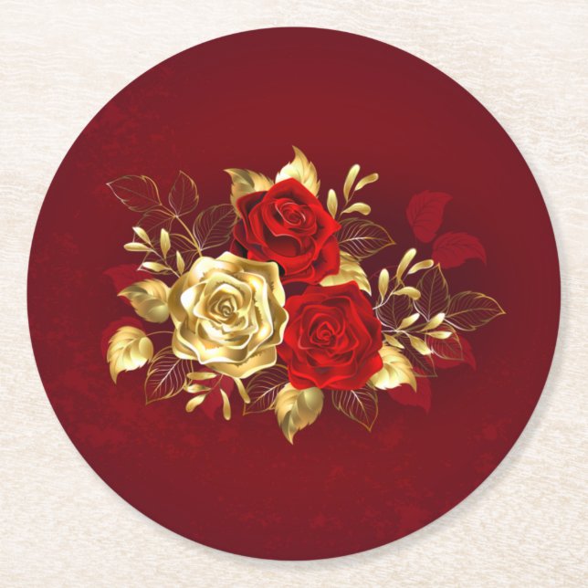 Three Jewelry Roses Round Paper Coaster (Front)