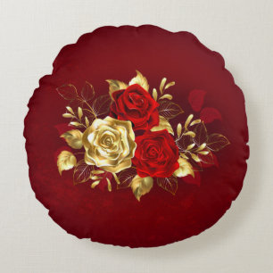 Three Jewelry Roses Round Pillow