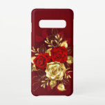 Three Jewelry Roses Samsung Galaxy S10 Case<br><div class="desc">The composition of two artistically painted red roses and one golden rose,  decorated with gold,  jewel leaves on textured background.</div>