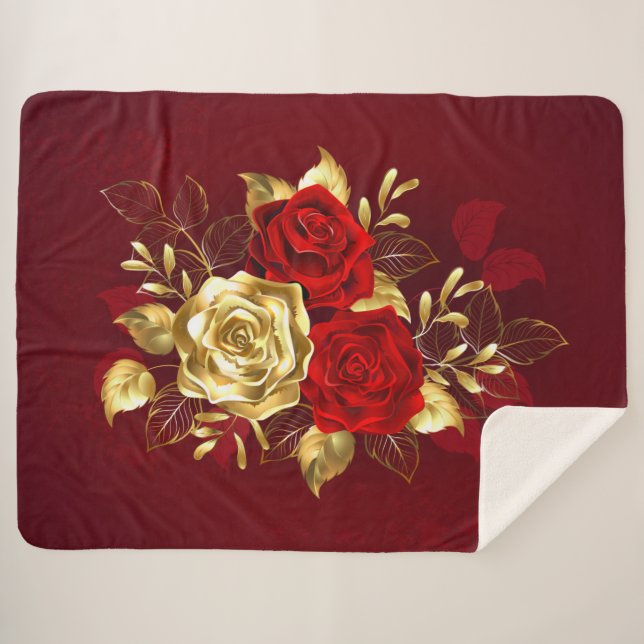 Three Jewelry Roses Sherpa Blanket (Front (Horizontal))
