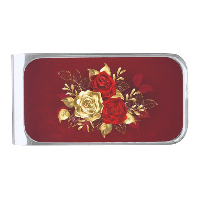 Three Jewelry Roses Silver Finish Money Clip (Front)