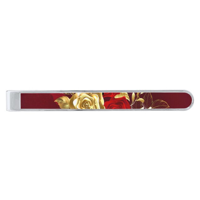 Three Jewelry Roses Silver Finish Tie Bar (Front)