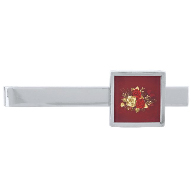 Three Jewelry Roses Silver Finish Tie Bar (Front)