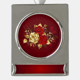 Three Jewelry Roses Silver Plated Banner Ornament