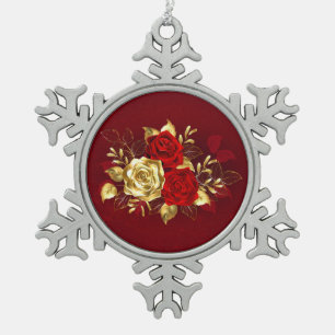 Three Jewelry Roses Snowflake Pewter Christmas Ornament