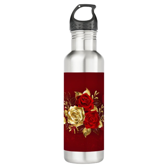 Three Jewelry Roses Stainless Steel Water Bottle (Front)