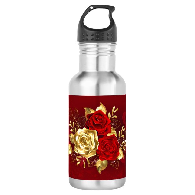 Three Jewelry Roses Stainless Steel Water Bottle (Front)