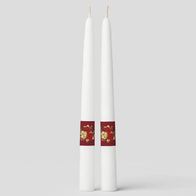 Three Jewelry Roses Taper Candle (Front)