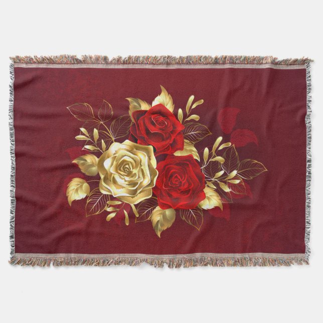 Three Jewelry Roses Throw Blanket (Front)