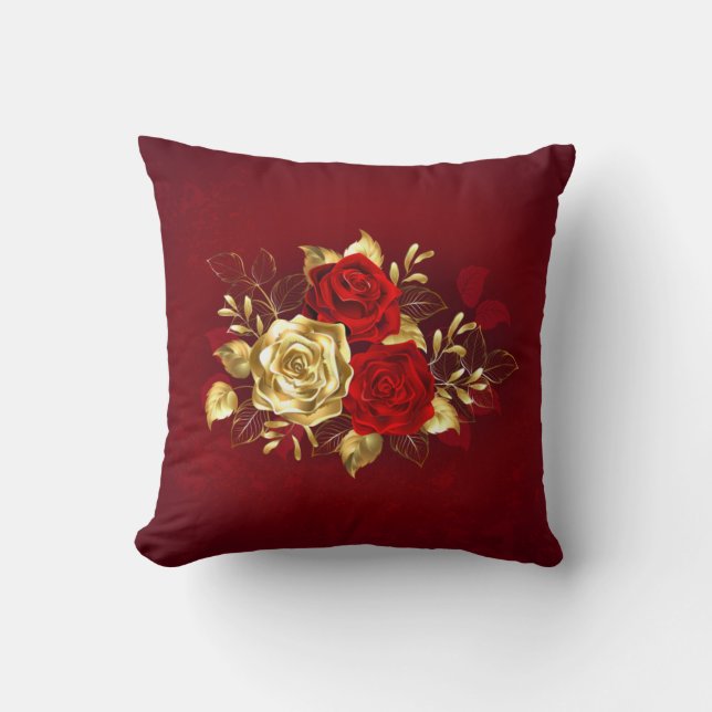 Three Jewelry Roses Throw Pillow (Front)