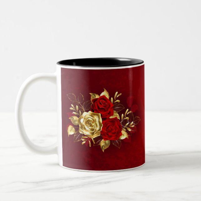 Three Jewelry Roses Two-Tone Coffee Mug (Left)