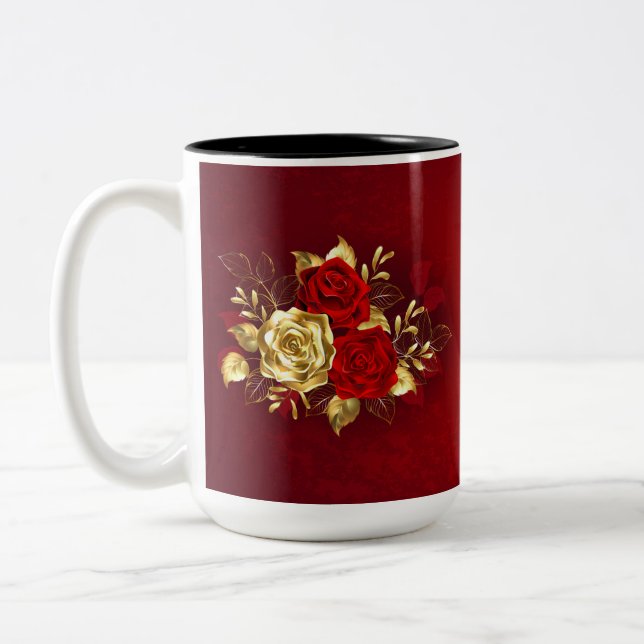 Three Jewelry Roses Two-Tone Coffee Mug (Left)