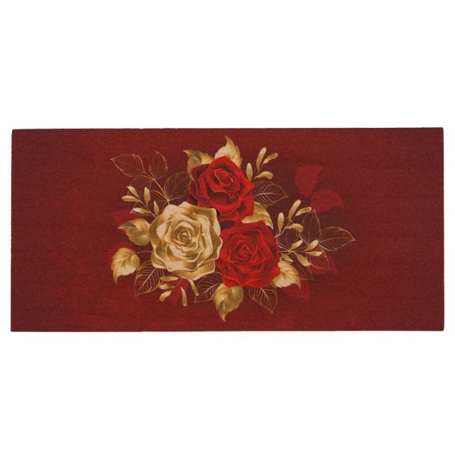 Three Jewelry Roses Wood Flash Drive (Back)