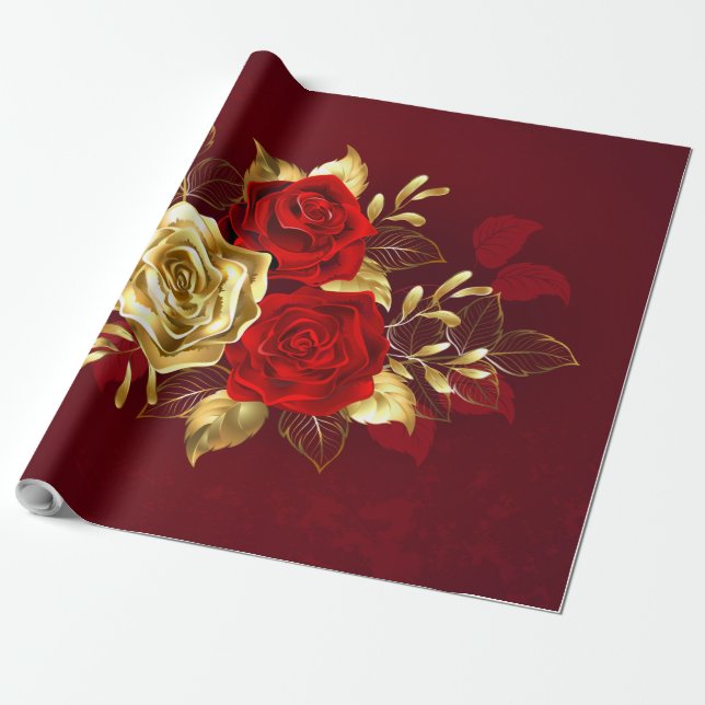 Three Jewelry Roses Wrapping Paper (Unrolled)