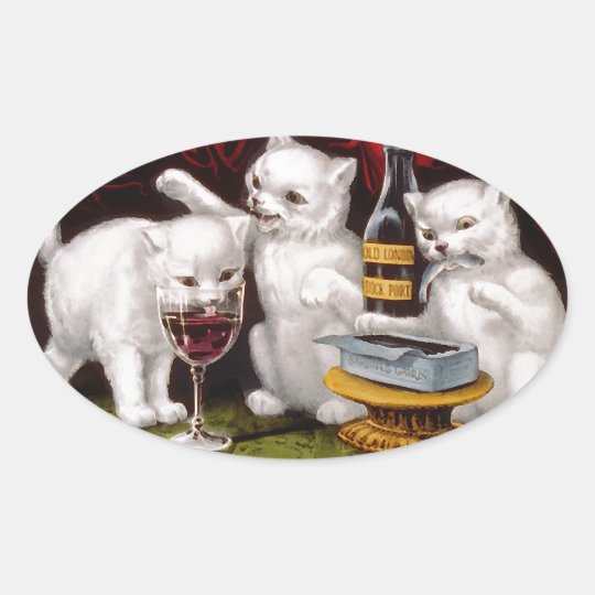 Three Jolly Kittens Oval Sticker