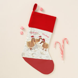 Three Jolly Santa Ducks In Snow Christmas Stocking