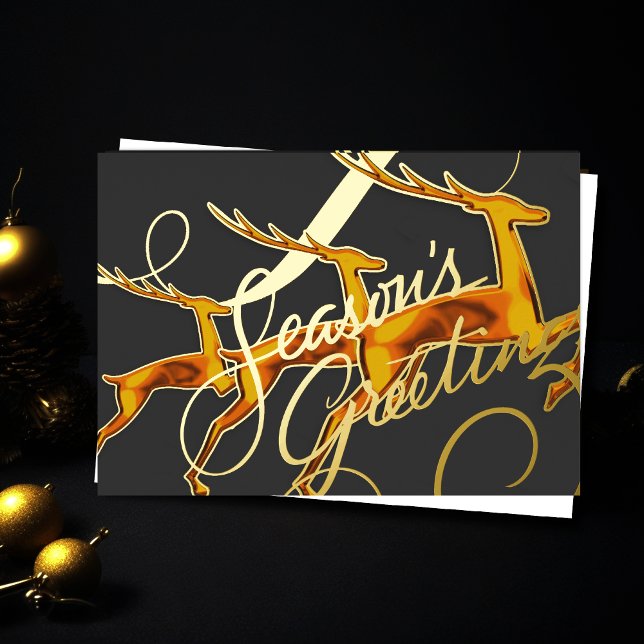Three Jumping Deer Gray Orange Foil Holiday Card (Creator Uploaded)