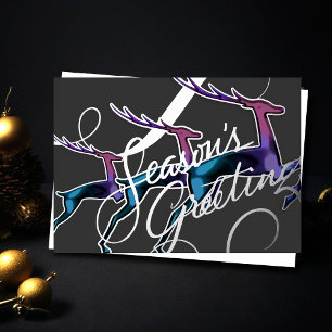 Three Jumping Deer Purple Blue Wine Foil Holiday Card