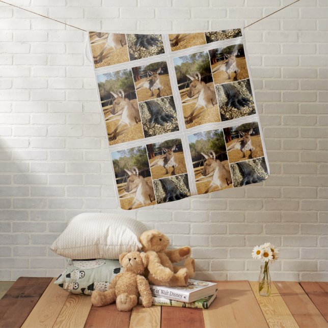 Three Kangaroo Images Collage, Baby Blanket (In Situ)