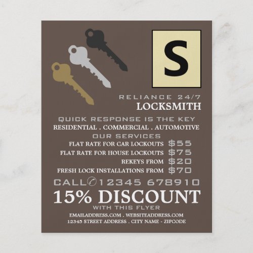 Three Keys  Logo Locksmith Advertising Flyer