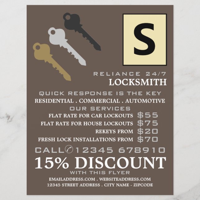 Three Keys & Logo, Locksmith Advertising Flyer (Front)