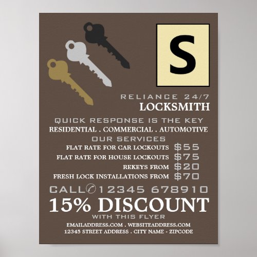 Three Keys  Logo Locksmith Advertising Poster