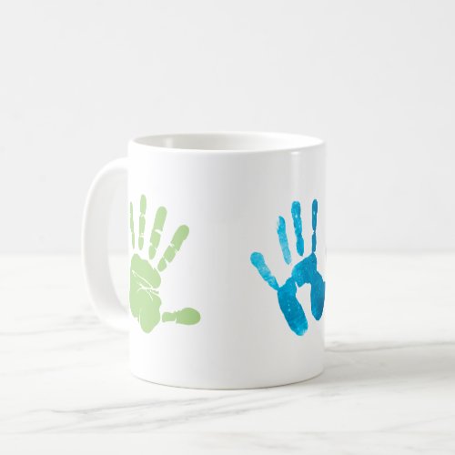 Three kids handprint print gift coffee mug