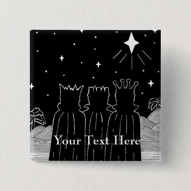 Three kings and Christmas star black and white art Button (Front)