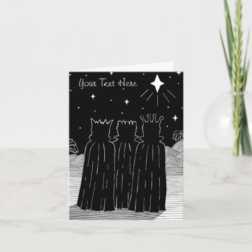 Three kings and Christmas star black and white art Holiday Card