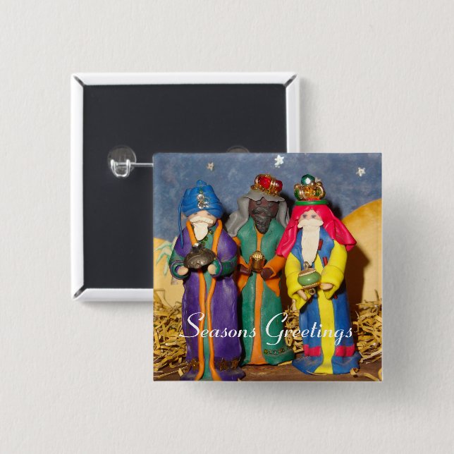 Three kings bearing gifts for baby Jesus christmas Button (Front & Back)