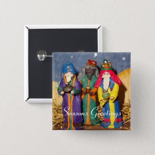 Three kings bearing gifts for baby Jesus christmas Button