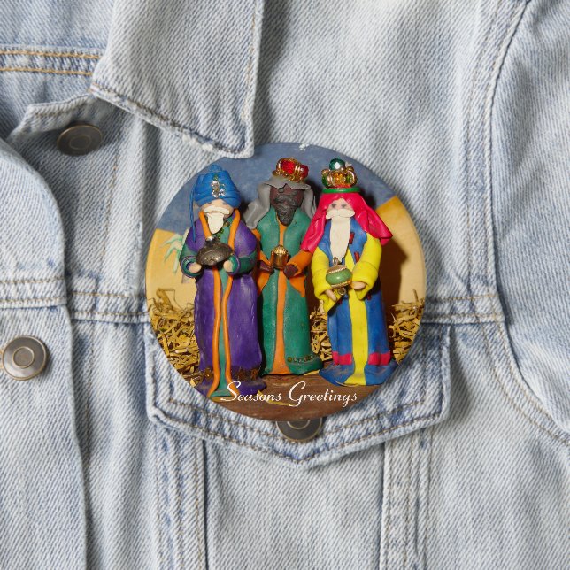 Three kings bearing gifts for baby Jesus christmas Button (In Situ)