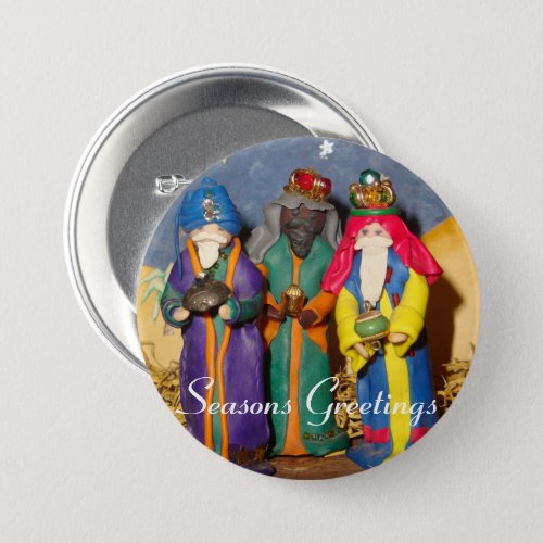 Three kings bearing gifts for baby Jesus christmas Button