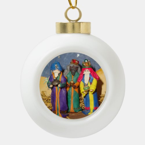 Three kings bearing gifts for baby Jesus christmas Ceramic Ball Christmas Ornament