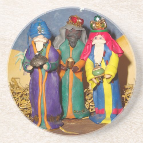 Three kings bearing gifts for baby Jesus christmas Coaster