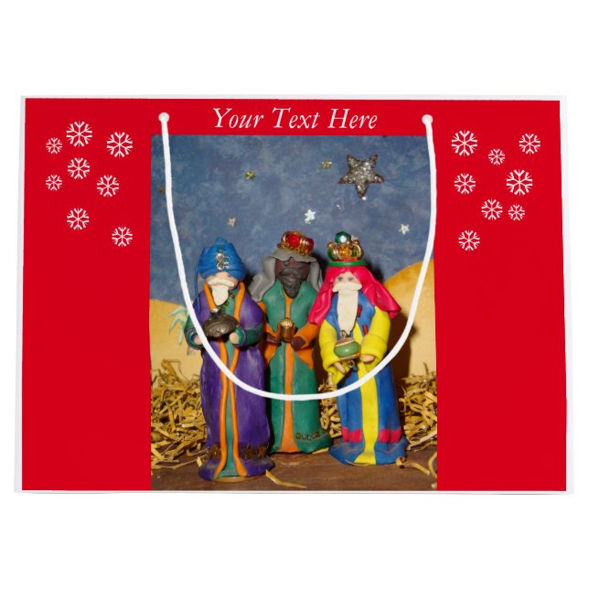 Three kings bearing gifts for baby Jesus christmas Large Gift Bag (Front)