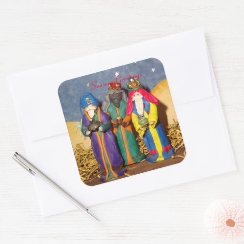 Three kings bearing gifts for baby Jesus christmas Square Sticker