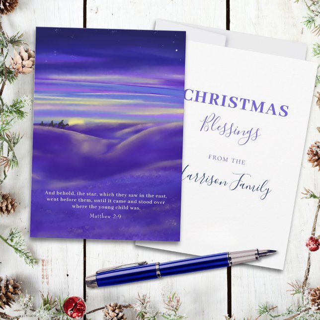 Three Kings beautiful watercolor Personalized Holiday Card (Three wise men follow the star watercolor custom Christmas greetings card with bible quote)