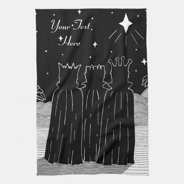 Three kings Christmas star black and white  Kitchen Towel (Vertical)
