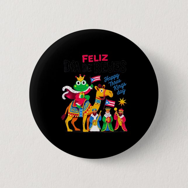Three Kings Day Puerto Rican &amp; Coqui Frog Bori Button (Front)