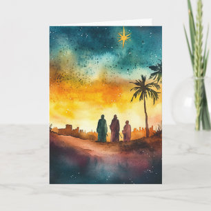 Three Kings Following Christmas Star Watercolor Card