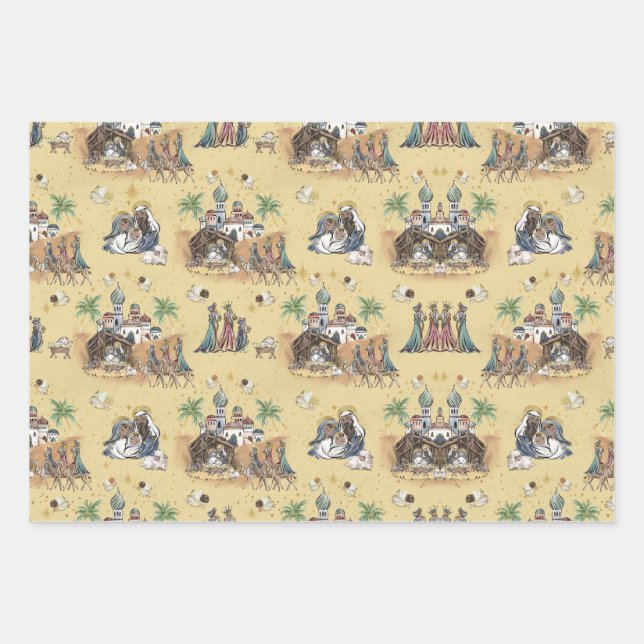 Three Kings in Bethlehem Wrapping Paper Sheets (Front)