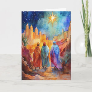Three Kings Journey in Nativity Watercolor Art Card