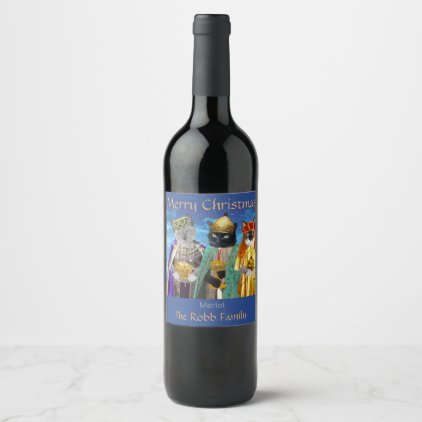 Three Kings Kittens Personalized Wine Label