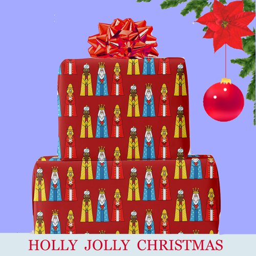 Three Kings on Red Christmas Wrapping Paper