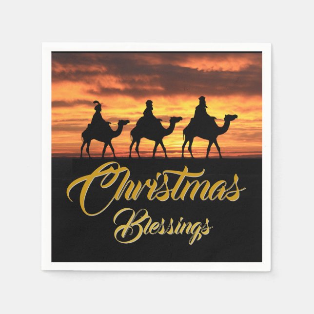 Three Kings Riding Camels | Christmas Blessings Napkins (Front)