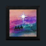 Three Kings Wooden Jewelry Keepsake Box<br><div class="desc">Beautiful watercolor scene with the silhouette of the Three Kings journeying to the new born Jesus. Religious Christmas card proclaiming the birth of Christ.</div>