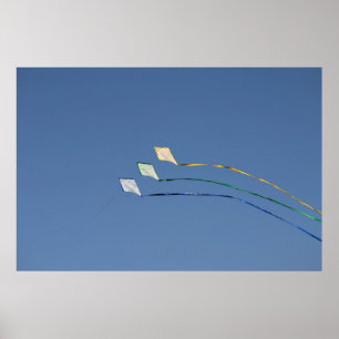 Three kites under blue sky in the morning poster
